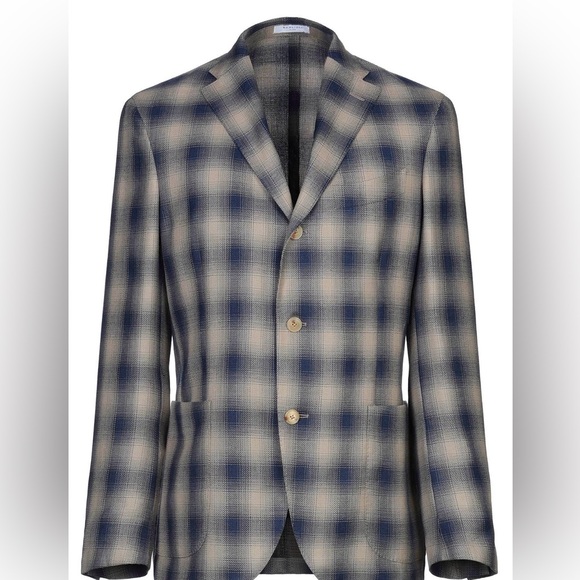 Boglioli Blue and White Sport Coat with Classic Plaid Pattern